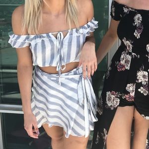 Blue striped two piece